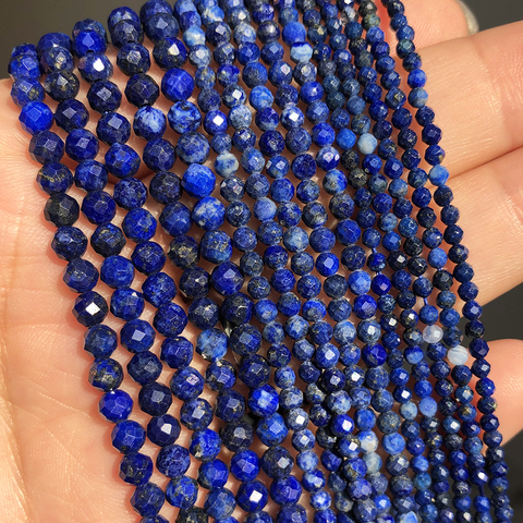 Perles Lapis Lazuli à facettes de 2, 3 et 4mm, en pierre naturelle, pour la fabrication de bijoux, DIY, Bracelet, boucles d'oreilles, accessoires 15 pouces ► Photo 1/6