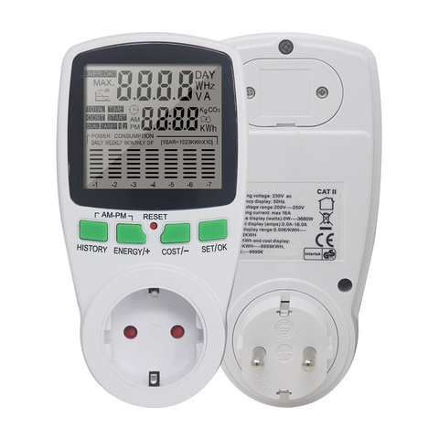 Compteur d'énergie ca wattmètre numérique KWh Watt Volt ampères temps électricité coût facteur de puissance moniteur prise analyseur 220V ue ► Photo 1/6