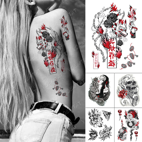 Imperméable temporaire tatouage autocollant vieille école renard sort Flash tatouages chat yeux crâne Art corporel bras faux Tatoo femmes hommes ► Photo 1/6