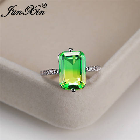 Unique dégradé vert jaune Zircon petit Rectangle anneaux pour les femmes or blanc arc-en-ciel cristal bandes de mariage bijoux de fête ► Photo 1/6