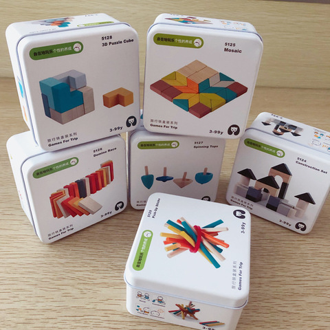 Enfants en bois Puzzle Domino Tangram jouets apprentissage précoce éducation Intelligence enfants jeu interactif jouets avec boîte de vente au détail ► Photo 1/6