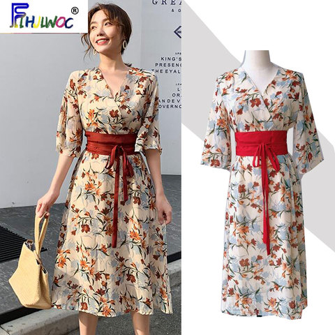Belle robe japonaise pour femmes, imprimé Floral, Vintage, à la mode, avec nœud papillon, pour vacances, 2612 ► Photo 1/6