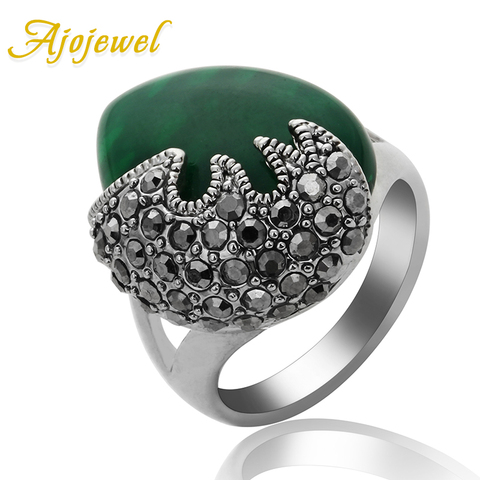 Ajojewelry – Bague avec strass noirs pour Femme, anneau Vintage en résine verte écologique, Anelli Donna ► Photo 1/5