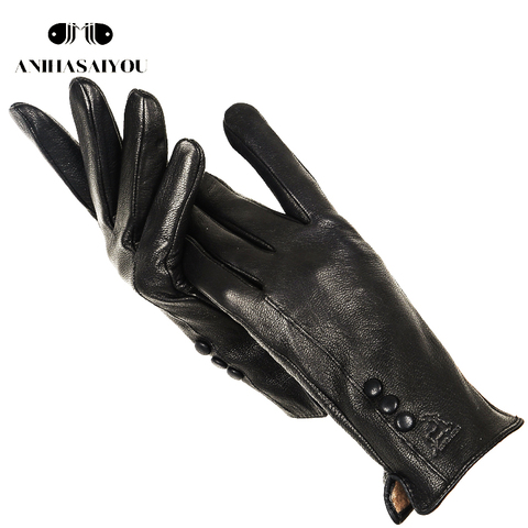 Gants d'hiver en cuir véritable pour femmes, gants chauds et simples, à la mode, en cuir véritable, en cuir véritable, en cuir noir, 2280 ► Photo 1/6