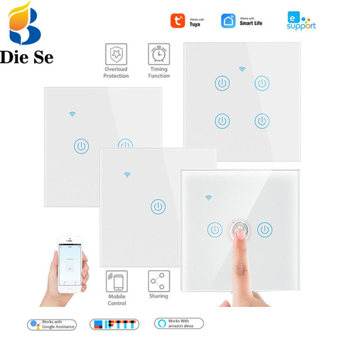 Interrupteur mural tactile intelligent WiFi, panneau en verre, Compatible avec l'application Tuya, fonctionne avec Alexa et Google Home ► Photo 1/6