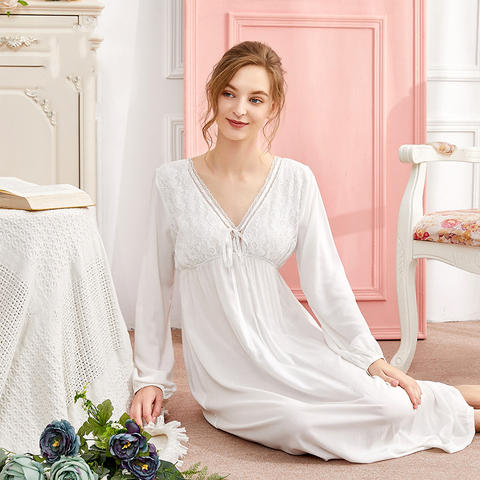 Robe de nuit en coton pur pour femmes, manches longues, Sexy, dos nu, col en v, jupes longues, printemps, été, automne, élégante, ample ► Photo 1/6