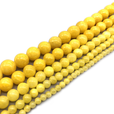 Pierre naturelle de Jades de nuage jaune, perles rondes amples pour la fabrication de bijoux 15 pouces 4 6 8 10 12mm bricolage Bracelet collier ► Photo 1/6