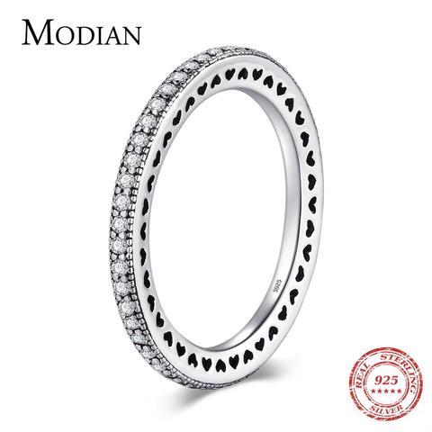 Modian authentique 925 bague en argent Sterling coeurs clair CZ mode empilable Vintage classique de luxe pour les femmes cadeau de fiançailles ► Photo 1/6