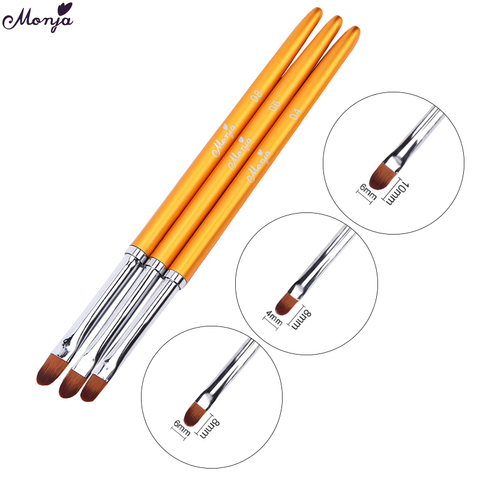 Monja 3 pcs Nail Art En Métal Poignée Acrylique UV Gel Extension Builder Pétale Fleur Peinture Dessin Brosse Manucure Outils ► Photo 1/6