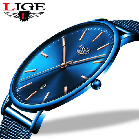 LIGE femmes montres haut de gamme marque de luxe étanche montre de mode dames en acier inoxydable Ultra-mince décontracté montre-bracelet à Quartz horloge ► Photo 1/6