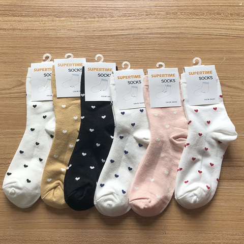 Chaussettes en coton pour femmes, tendance à la cheville, tendance, Style japonais-coréen, collège, petit cœur, amour, printemps, chaussettes décontractées ► Photo 1/6