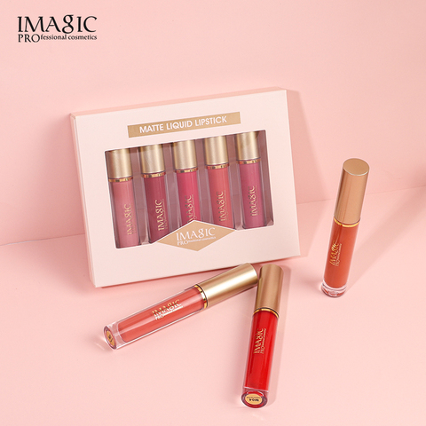 IMAGIC – ensemble de 5 couleurs de rouge à lèvres, résistant à l'eau, mat, velours, Nude, Nude, rouge profond, longue tenue ► Photo 1/6