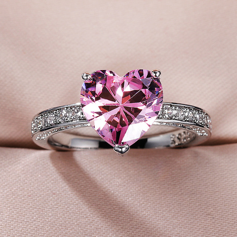 Huitan – bague de fiançailles en forme de cœur pour femme, bague de luxe, Solitaire, en zircone cubique rose AAA, cadeau d'anniversaire fin pour petite amie ► Photo 1/6