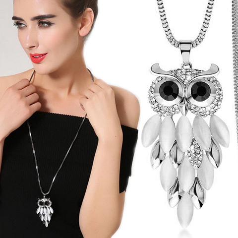 Noir chaîne hibou colliers et pendentifs pour femmes 2022 hiver bijoux mode opale chaîne longue Collier Collier Femme cadeau de noël ► Photo 1/5