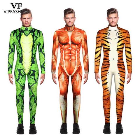 VIP mode 2022 Halloween Cosplay Costumes pour hommes léopard 3D impression Animal Zentai serpent Muscle body combinaisons ► Photo 1/6