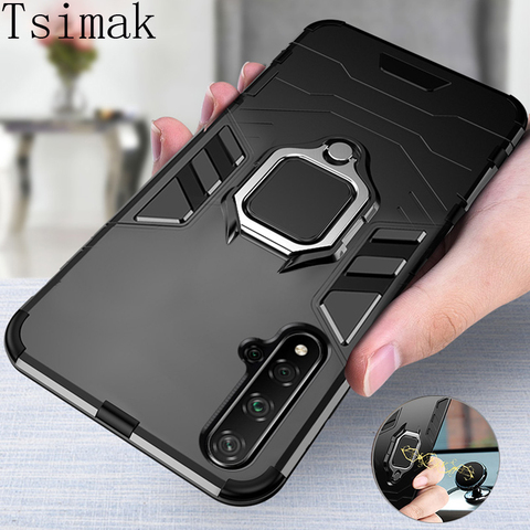 Coque de téléphone portable avec anneau d'armure, étui arrière Global pour Huawei Honor 20 Pro 7A 7C 10i 20i 10 Lite V10 V20 V30 Play 6X 8A 8S 8X Max 9X ► Photo 1/6