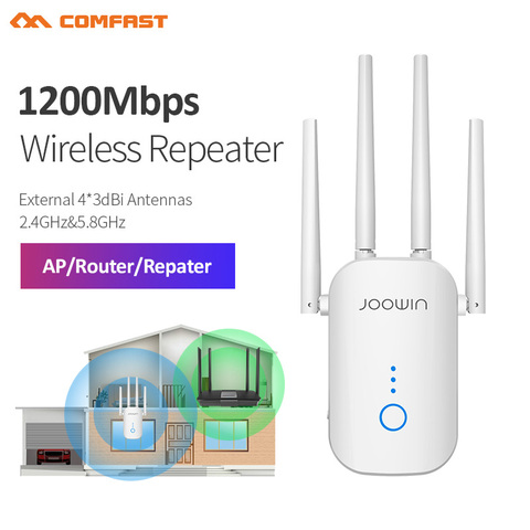 Joowin 1200Mbps double bande 2.4G & 5GHz sans fil Wifi répéteur puissant Wifi Signal Extender 4 * 3dbi antenne Wlan WiFi amplificateur ► Photo 1/1