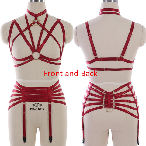 Harnais de corps rouge, ensemble de harnais de corps, jarretelles, Halloween, Sexy, Lingerie, Bondage, soutien-gorge élastique ajustable, jambe de mariage, ceinture de jarretelles rouge ► Photo 1/5