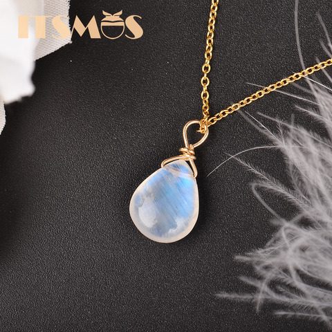 ITSMOS-bijoux en pierre de lune naturelle, US, 14k, chaîne, pendentif, collier, Simple et élégant, cadeau romantique ► Photo 1/6