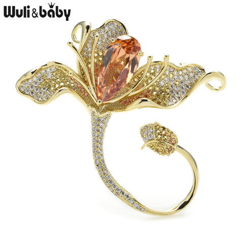 Wuli & baby – broche de luxe en Zircon cubique pour femmes, 3 couleurs, fleur, cadeau de nouvel an ► Photo 1/5