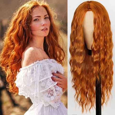 FEELSI Pure rouge noir orange couleur longue vague d'eau coiffure perruques pour femmes cheveux synthétiques haute température fibre taille moyenne ► Photo 1/6