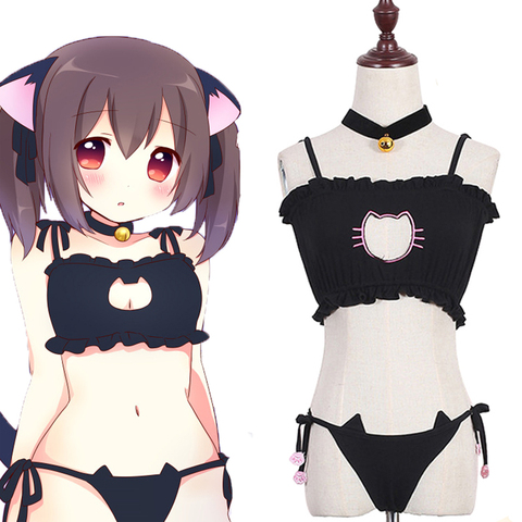 Sexy Kawaii Neko chat creux trou de serrure soutien-gorge mignon chat patte impression sous-vêtements amour Live Cosplay femmes érotique ensemble de Lingerie ► Photo 1/6