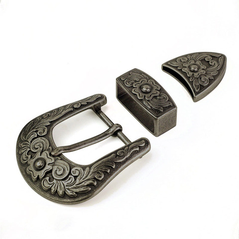 Ceinture de taille pour femme, 38mm, vintage, motif sculpté, style cowboy occidental, boucle ardillon en métal, argent antique ► Photo 1/6