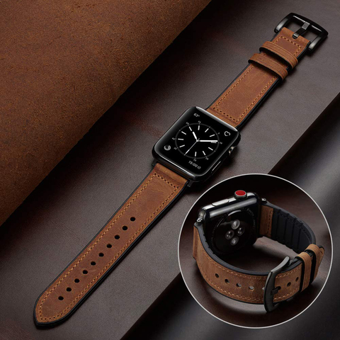 Bracelet en Silicone et cuir pour apple watch, 44mm 40mm 42mm 38mm, pour iwatch série 6 5 4 3 SE 40 44mm ► Photo 1/5