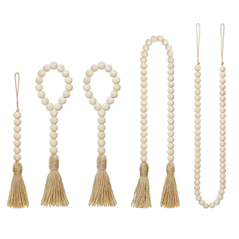 Guirlande de perles en bois pour décoration de maison, faite à la main avec des glands rustiques en Jute, pour rotin, macramé, suspension murale, cadeau Boho ► Photo 1/6