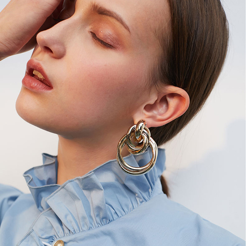 AENSOA – boucles d'oreilles pendantes en métal doré pour femmes, bijou à gros nœud rond, Steam Punk, tendance, 2022 ► Photo 1/6