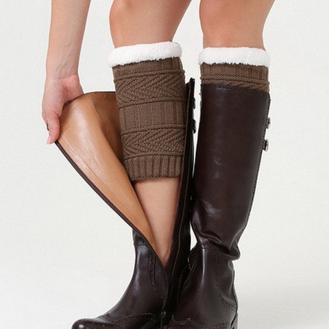 Hiver chaud plus épais tricoté jambières manches avec velours botte manchette chaussettes pour dames filles femmes jambières guêtres en gros ► Photo 1/6