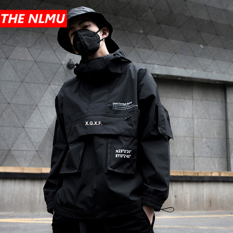 2022 nouveau noir Cargo vestes coupe-vent hommes Streetwear veste tactique pull multi-poche mâle 2022 automne à capuche manteau GM659 ► Photo 1/6