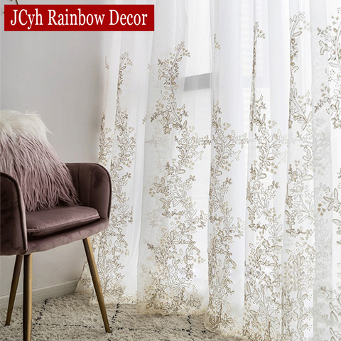 Rideaux de Tulle princesse de luxe pour chambre romantique rideaux transparents blancs pour salon brodé 3D fil filles Voile rideau ► Photo 1/6