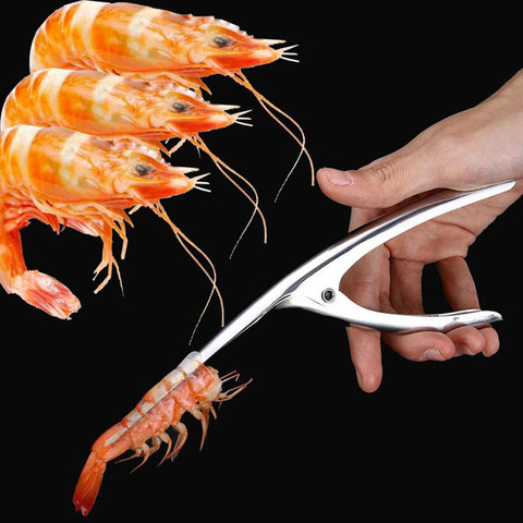 Éplucheur de crevettes en acier inoxydable, couteau de pêche, dissolvant de coquille de homard dispositif d'épluchage, outils de fruits de mer de cuisine ► Photo 1/6