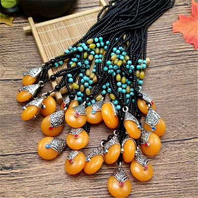 Fine chaîne de chandail longue perlée de style ethnique imitation cire d'abeille pendentif Xingyue Bodhi bijoux collier ► Photo 1/5