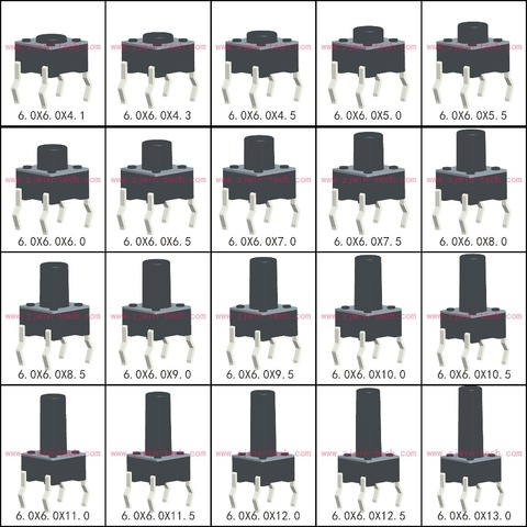 Interrupteur à bouton-poussoir, 50 pièces, 6x6x5/4.3/5.5/6/7/8/9/10/13MM, Micro-interrupteur 12V en cuivre, 4 broches, pour télévision, jouets, usage domestique ► Photo 1/4