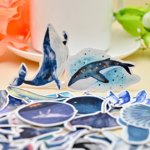 Autocollant de baleine des profondeurs de la mer, étiquette scrapbooking, étiquette scrapbooking, papeterie Kawaii, balle dauphin bleu, pour journal, papelaria, 28 pièces ► Photo 1/6