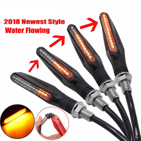 1 pièces universel eau qui coule scintillement LED moto clignotants clignotants clignotants Flexible pliable ambre lumière lampe 12V ► Photo 1/6