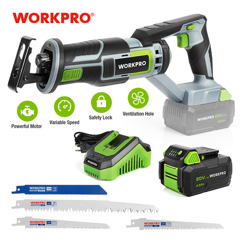 WORKPRO 20V scie alternative sans fil longueur de course de 1 pouce pour la coupe du bois et du métal avec 4 lames de scie trousse à outils ► Photo 1/1