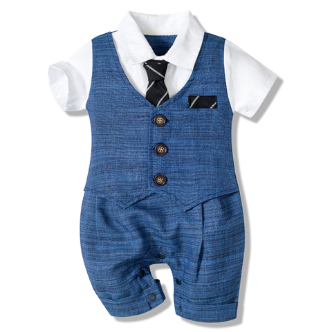 Belle barboteuse pour bébé garçon, tenue pour petit homme, cravate, une pièce, vêtements en coton, combinaison à boutons, costume de fête pour garçons ► Photo 1/6