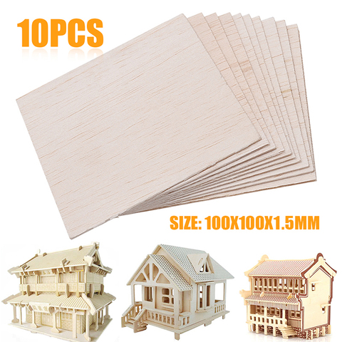 Assiettes en bois, 10 pièces, modèles de Balsa, bricolage de maison, navire, pièces d'avion, accessoires 100x100x1,5mm ► Photo 1/6