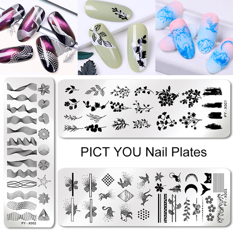 PICT YOU-plaque d'estampage des ongles, motif géométrique de fleurs, feuille, pour imprimer des ongles, en acier inoxydable, pochoir, pour poser soi-même ► Photo 1/6