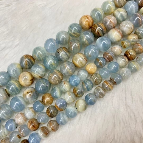 Perles de pierre naturelle en Calcite bleue, 15 pouces, pour la fabrication de bijoux, vente en gros ► Photo 1/6