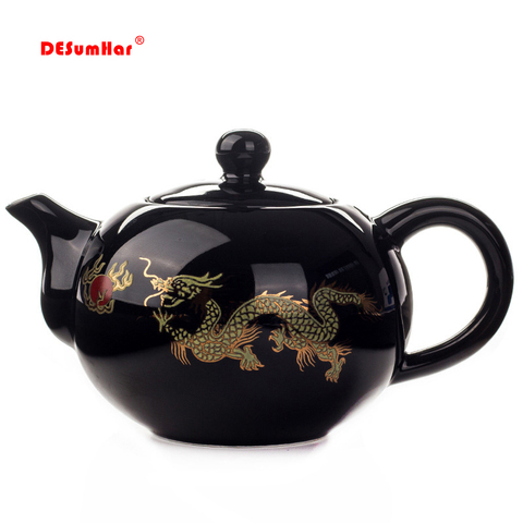 Théière en céramique noire Dragon chinois, faite à la main, service à thé en céramique, bouilloire Kung Fu ► Photo 1/6