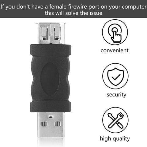 Adaptateur USB 2.0 A mâle vers Firewire IEEE 1394 6 P femelle, connecteur convertisseur F/M 1394 6 broches femelle vers USB 2.0 mâle ► Photo 1/6