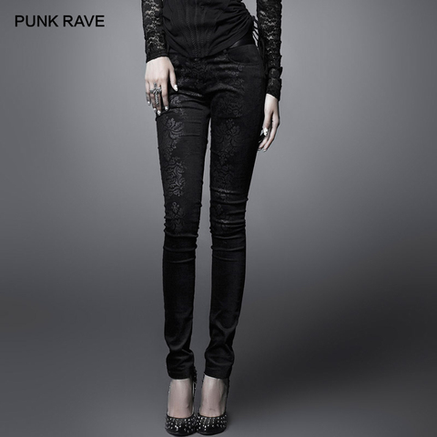 PUNK RAVE gothique serré Sexy Vintage Floral impression qualité femmes pantalon visuel Kei femmes automne hiver Long pantalon Harajuku ► Photo 1/5