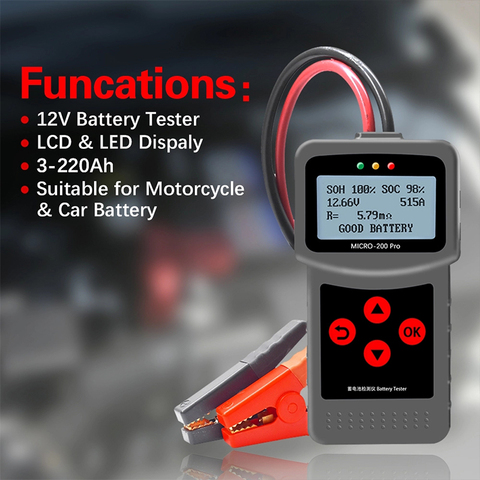 Testeur de batterie de voiture, 12v 24v, AGM, EFB, Gel, automobile, analyseur de système de batterie de charge pour voiture et Moto, MICRO-200 PRO ► Photo 1/6