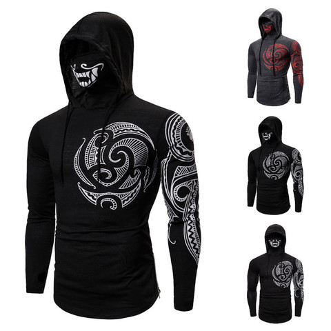 T-shirt manches longues pour hommes, Stretch, Fitness, Ninja, masque de tatouage ► Photo 1/6