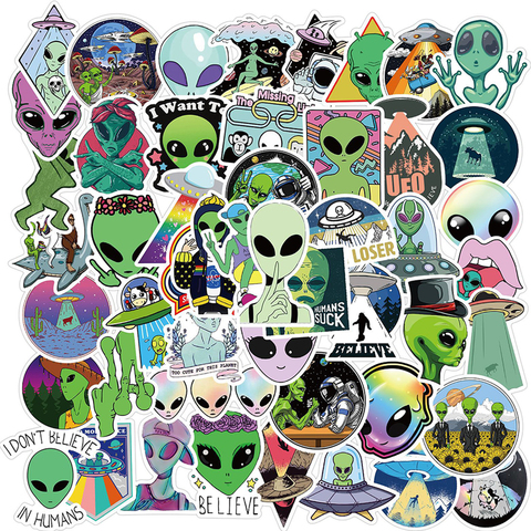 Autocollants dessin animé UFO Alien, 50 pièces, pour bricolage, moto, bagages, téléphone, guitare, Skateboard, étanche, jouet pour enfant ► Photo 1/6