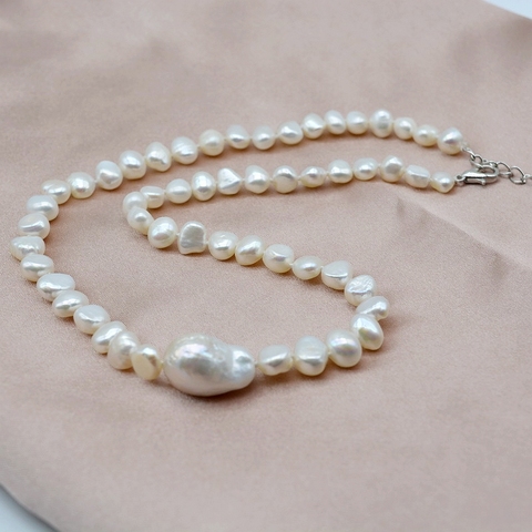 Le seul collier baroque en perles d'eau douce blanches naturelles, chaîne courte, nouveaux bijoux, collier de perles pour femmes ► Photo 1/6
